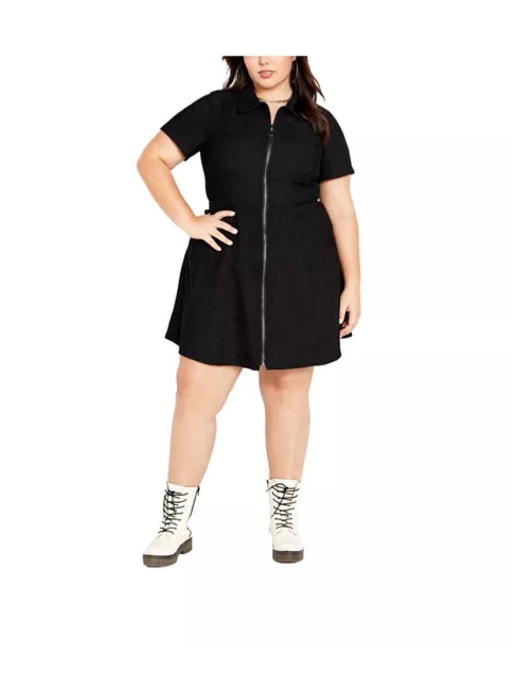 City Chic Black Short-Sleeve Zip-Front Trench Dress